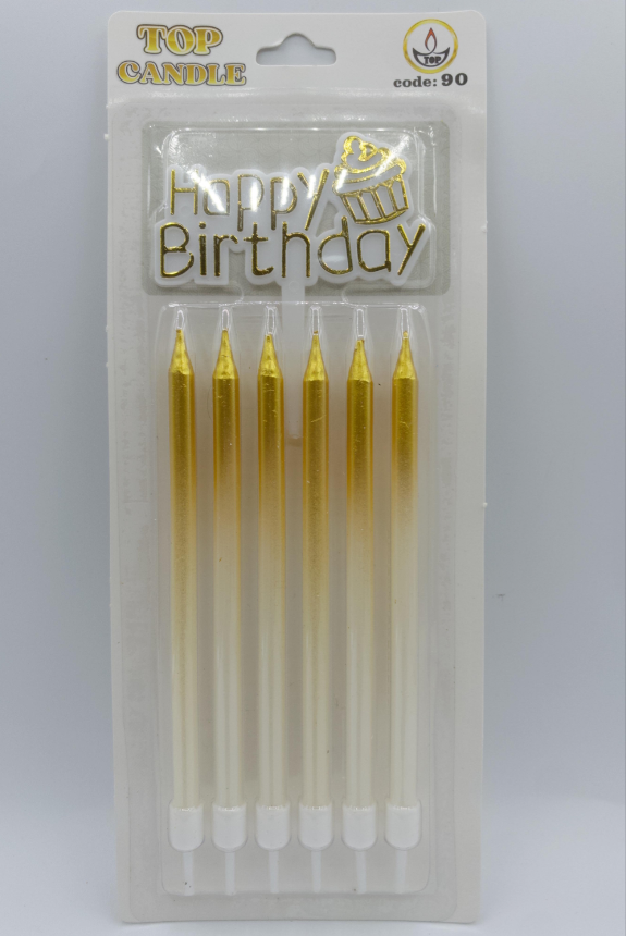 Altın Beyaz Doğum Günü Mumu 6 Lı Kod: 90